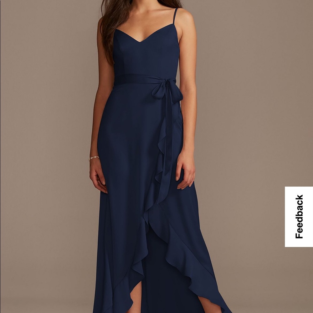 David’s Bridal Spaghetti Strap Crepe Ruffle Bridesmaid Dress - Picture 7 of 8